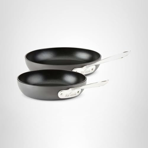 All-Clad HA1 Hard Anodized Non Stick Fry Pan Set 2 Piece, 8, 10 Inch, Induction, Oven Broiler Safe 500F, Pots and Pans Set, Kitchen Frying Pans, Skillets, Premium Cookware, Home, Dishwasher Safe Black