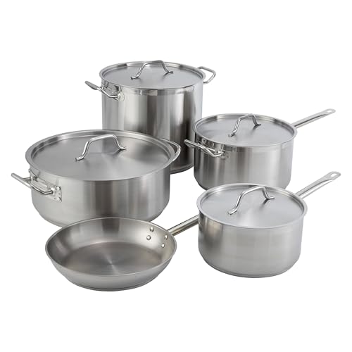 Winco Commercial-Grade Stainless Steel Brazier with Lid, 8 Quart