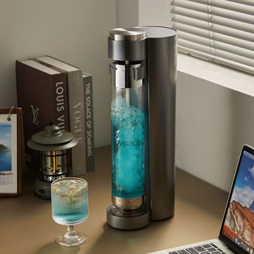 ABUKE Sparkling Water Machine,Soda Maker with 0.5L & 1L Bottles, Cordless Fizzy Drink Carbonator, Compatible with 60L CO2 Cylinders, for Water, Juice & Cold Beverages (CO2 Cylinder Not Included)