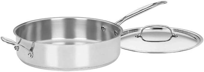 Cuisinart 5.5 Quart Sauté Pan w/ Cover, Stainless Steel Pan with Lid, Large Kitchen Pan, Dishwasher Safe, Compatible with Induction, Electric, Gas Cooktops, Oven Safe Saucepan, Cool Grip Handles