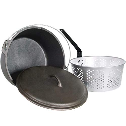 Cajun Classic 9-Quart Seasoned Cast Iron Dutch Oven With Fry Basket - GL10488AS
