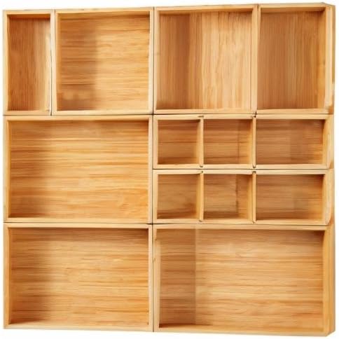 Fabsome Drawer Organizer, Set of 9 Bamboo Wood Kitchen Makeup Desk Junk Tea Drawer Storage Boxes Bins for Cutlery Silverware Utensils Flatware, Small Wooden Container Tray for Bathroom, Office