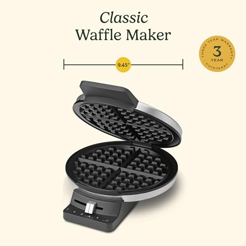 Cuisinart Waffle Maker, 1250W Round Classic Waffle Iron, 5-Setting Adjustable Browning Control, WMR-CANAS, Brushed Stainless