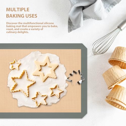 Silicone Baking Mat, Reusable Silicone Oven Baking Sheet, Heat Resistant Nonstick Food Safe Baking Mat for Cookie, Bread, Pastry (Pack of 3) (Gray)