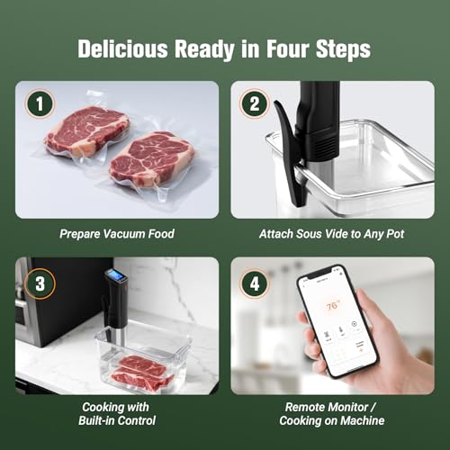 2.4g Wifi Sous Vide Cooker CharMeter Sous Vide Machine CSV-100-W, 1000 Wattts Sous-Vide Cooker Immersion Circulator App Control with 14 Preset Recipes, Calibration Function,Fast-Heating with Timer