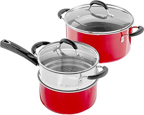 Cuisinart 54C-11R 11-Piece Ceramica XT Nonstick Cookware Set, Red/Stainless Steel