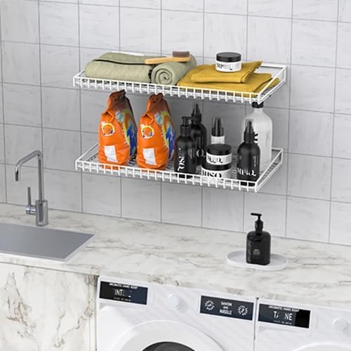 TORACK Wall-Mounted Storage Shelves, Mixed-Size Garage Wall Shelving for Closet & Laundry Room, Heavy-Duty Floating Shelf Holds Up to 65 lbs(White)