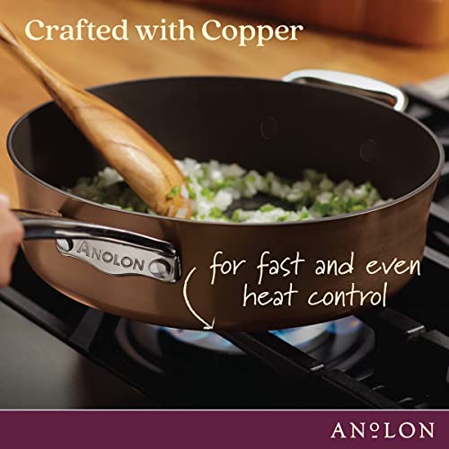 Anolon Nouvelle Copper Hard Anodized Nonstick Sauce Pan/Saucepan/Saucier, 2.5 Quart, Brown, Sable
