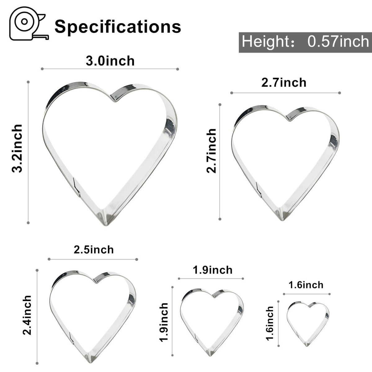 5 Pack Cookie Cutters, Heart Cookie Cutter, Stainless Steel Cookie Cutters for Cookie, Biscuit, Sandwiches, Valentine's Day