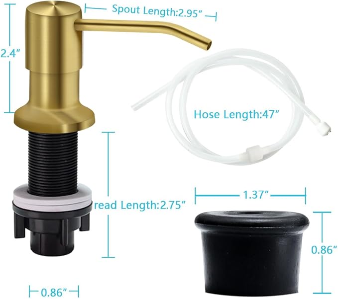 Soap Dispenser for Kitchen Sink, Countertop Sink Soap Dispenser Pump, 47" Silicone Extension Tube Connect to The Soap Bottle Directly, Say Goodbye to Frequent Refills (Golden)