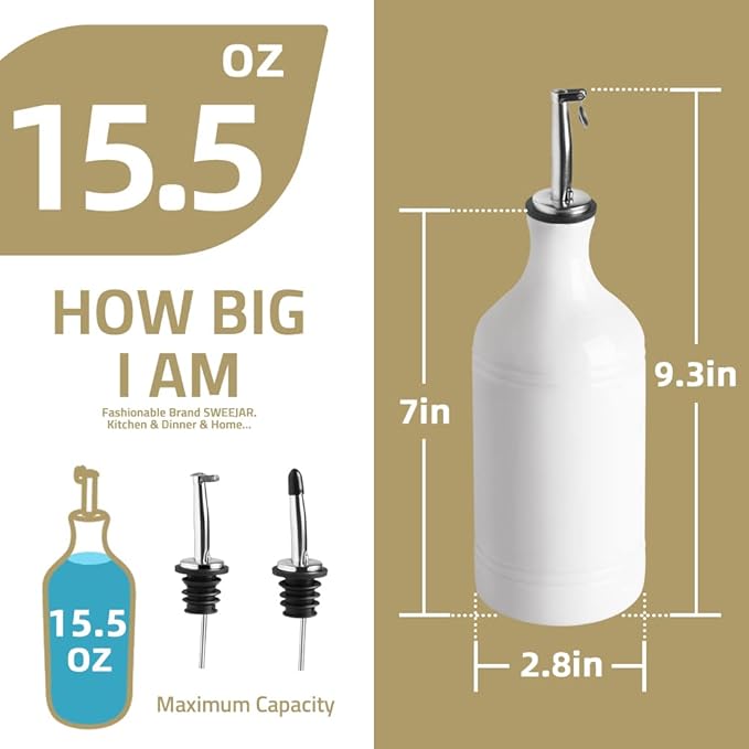 Sweejar Ceramic Olive Oil Dispenser Bottle, Opaque Oil Cruet Protects to Reduce Oxidation, Suitable for Storage Vinegar, Coffee Syrups & Other Liquids, Pack of 1, 15.5 Fl Oz(Red)