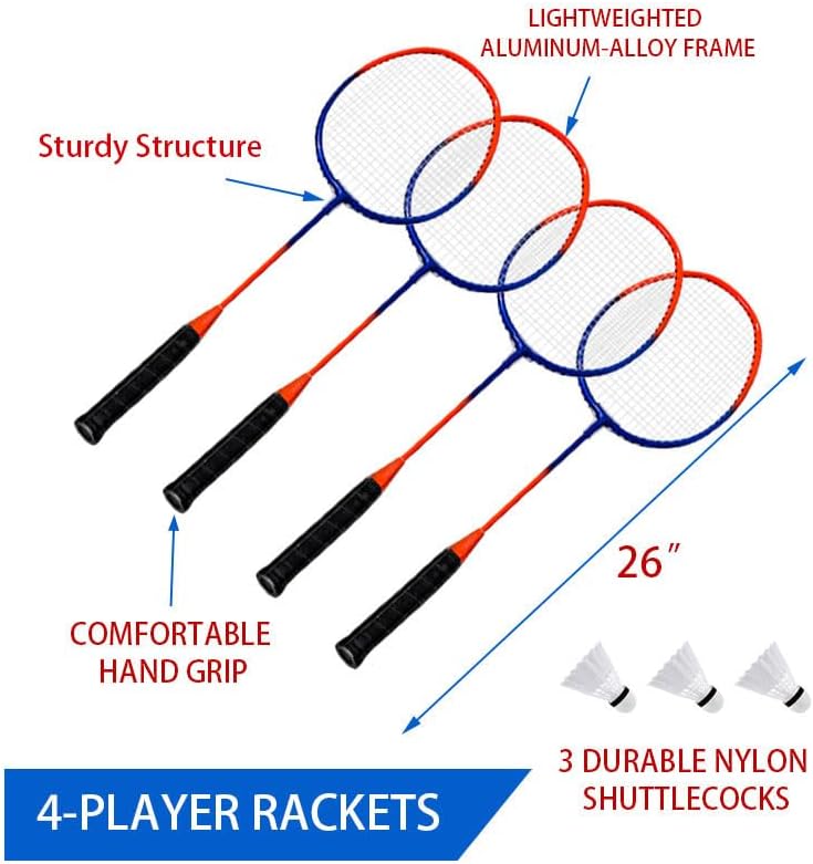 Badminton & Volleyball Combo Set- 32FT Adjustable Professional Volleyball Net for Lawn, Backyard, Easy Set up Volley ball Set with Volley ball,Badminton Racquets,Carry Bag,Boundary Line for Family Fun