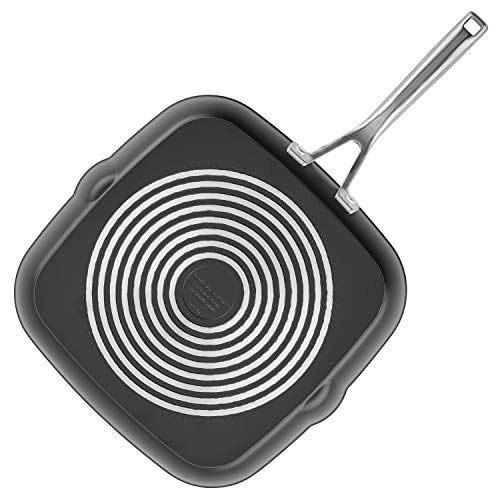 KitchenAid Hard Anodized Induction Nonstick Square Grill Pan/Griddle with Pouring Spouts, 11.25 Inch, Matte Black