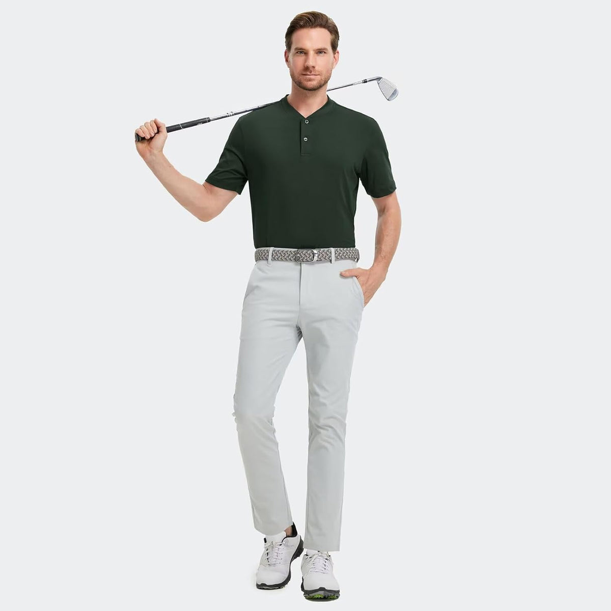 M MAELREG Collarless Golf Shirts for Men Dry Fit Moisture Wicking Performance Solid Casual Mens Henley Shirts Short Sleeve