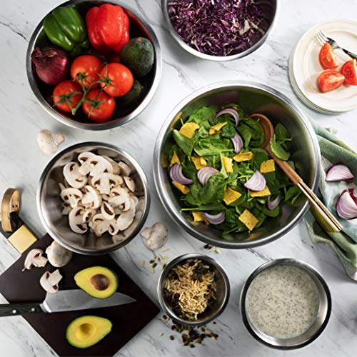 FineDine Stainless Steel Mixing Bowls Set, Dishwasher Safe, 6 Piece Metal Mixing Bowls For Kitchen, Nesting, Large, Small, Big Food Prep, Cooking, Baking