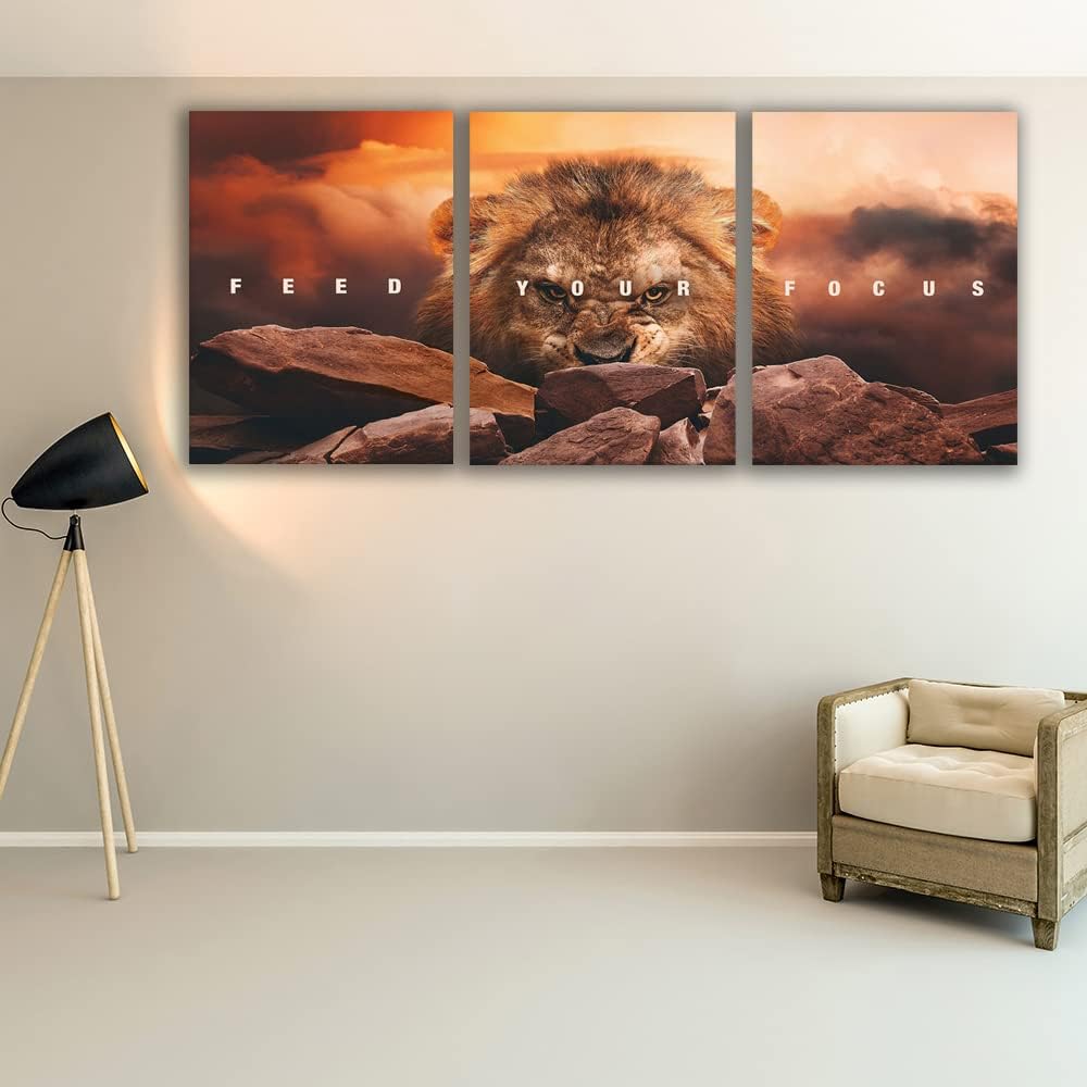 Motivational Wall Art Inspirational Wall Art 3 Pieces Canvas Poster Wall Painting Lion Artwork for Living Room Bedroom Home Decor Prints Pictures Office Wall Decor Framed Ready to Hang 60''Wx 28''H