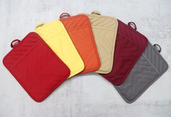 Oven Pot Holder with Pocket Cotton Heat Resistant Coaster Potholder Kitchen Hot Pad Oven Mitts for Cooking Square 7"x9"Set of 5 (Orange)