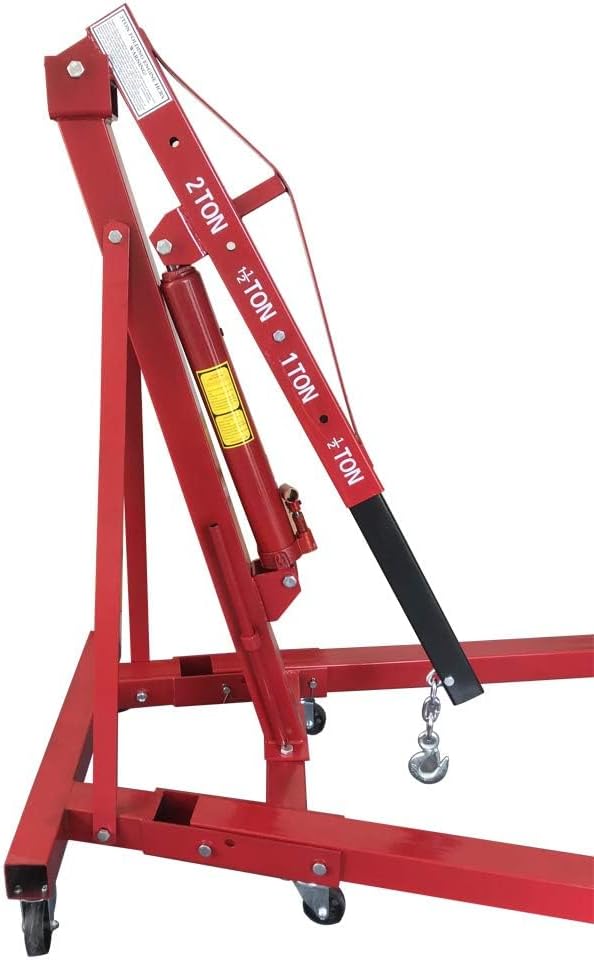 2 TON 4000 lbs Foldable Hydraulic Engine Hoist Cherry Picker Heavy-Duty for Garage Shop Lifting, Red