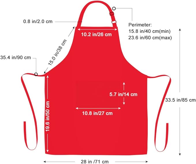 Jubatus 1 Pack Bib Aprons with 2 Pockets Cooking Chef Kitchen Apron for Women Men, Red