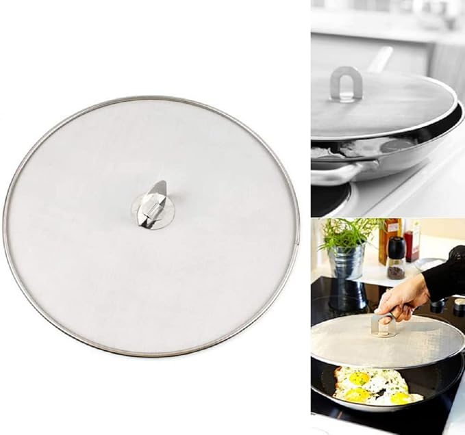 304 tainless Steel Splatter Screen Pan Lid with folding grip splatter guard oil splatter shield Frying Cooking Tools Practical Kitchen Accessories dishwasher safe (13 inch)