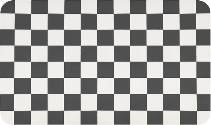 CooRug Checkered Dish Drying Mat for Kitchen Counter, Absorbent Non-Slip Coffee Mat, Heat Resistant Mat for Countertops Coffee Bar Decor 17" x 32" Black