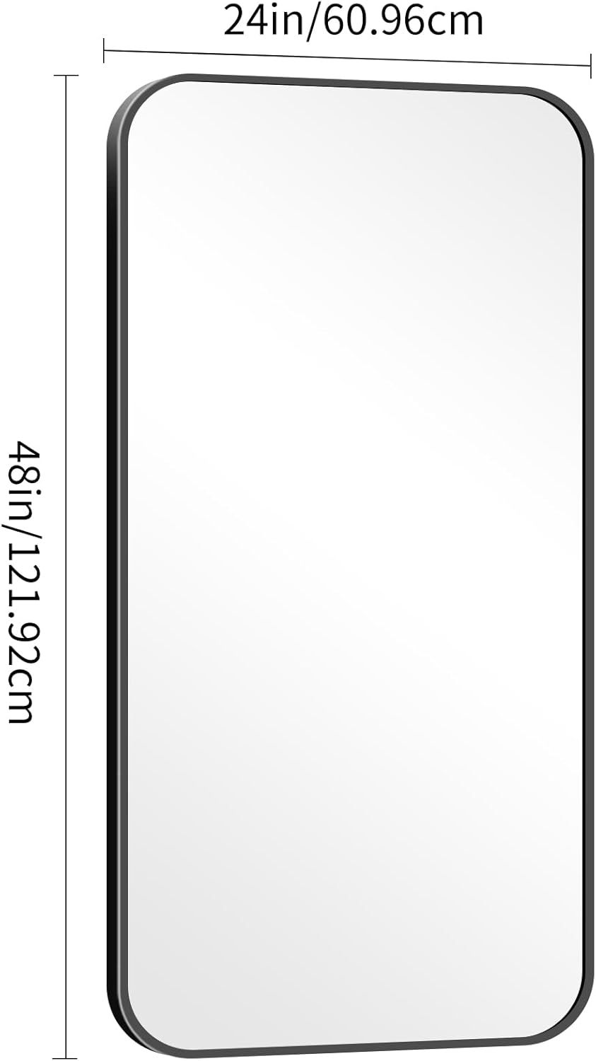24" x 48"Bathroom Mirror, Matte Black Wall Mirror with Metal Frame, Decorative Rectangular Vanity Mirror for Bedroom Bathroom Living Room Entryway (Horizontal/Vertical)