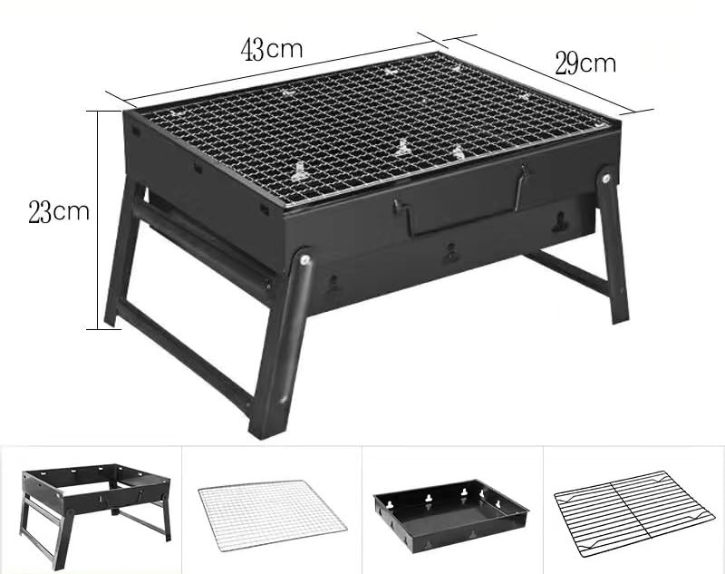 SURPZON Portable Charcoal BBQ Grill - Folding Smoker, Perfect for Camping, Picnics, Garden & Beach Parties, Black