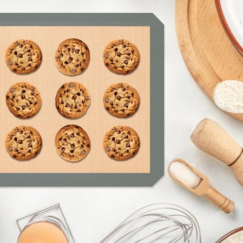 Silicone Baking Mat, Baking Sheets Non Stick, Silicone Mats for Baking, 3 Pcs for Cookies, Bread and Pastry, Baking Supplies for Oven, Grey