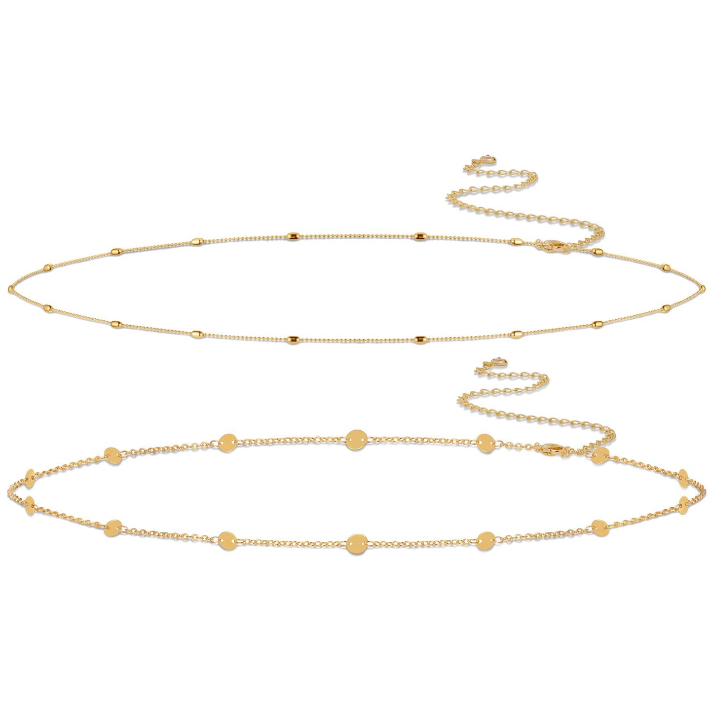 ASCOMY Waist Chains for Women 14K Gold Plated 2Pcs Body Chains Gold Waist Chain Layered Coin Dot Balls Belly Belt Body Chains Adjustable Bikini Body Jewelry Daily Belts Gifts for Women