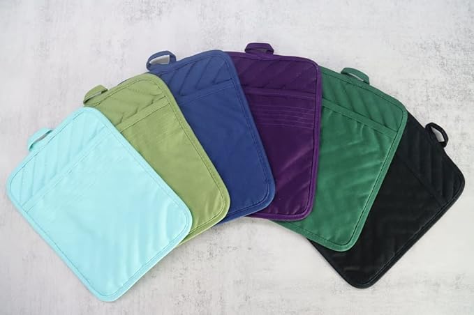 Oven Pot Holder with Pocket Cotton Heat Resistant Coaster Potholder Kitchen Hot Pad Oven Mitts for Cooking Square 7"x9"Set of 5 (Black)