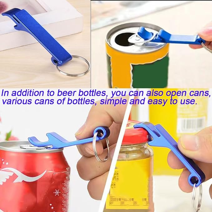 200 Pcs Bottle opener Keychain Bulk,Soda Beverage Beer Bottle Opener Keychain,Bottle Openers Aluminum Beer Bottle Opener Claw Beverage Keychain Ring for Kitchen,Wedding, Bar,Party(blue)