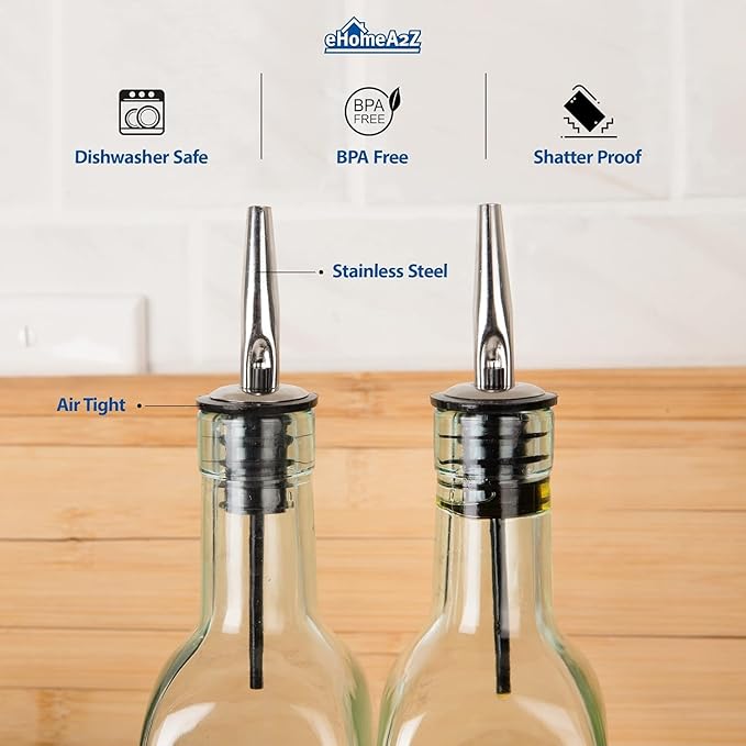 EHOMEA2Z Olive Oil Dispenser Bottle - 16 oz, Made in Italy Glass Olive Oil and Vinegar Cruet with Stainless Steel Spout for Kitchen, Slight Green Tint (2, 473 ml)