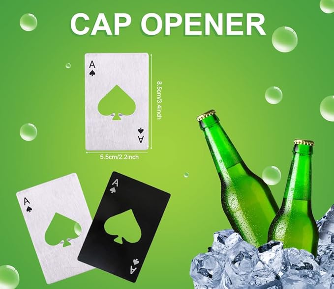 Gadgetime USA 2 piece set black and Silver Poker Card Beer Bottle Opener, Poker Card Cap Opener For Beer, Soda, Bottles