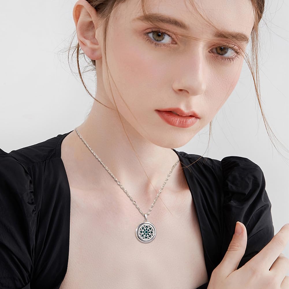 Hobbspring Necklace 2 Sets Aromatherapy Essential Oil Diffuser Necklace 2 Styles Stainless Steel Oil Pendant with Felt Pads Flower & Double Heart Aromatherapy Locket Necklaces Gift for Woman Men