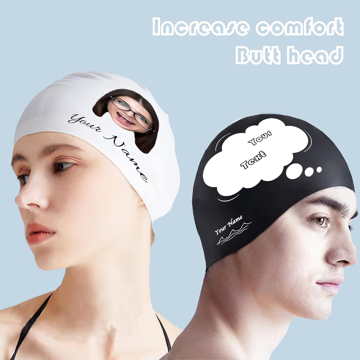 Custom Swim Cap with Photo Personalized Silicone Swim Cap for Men and Women Swimming Customized Swimmers Cap for Short and Medium Length Hair