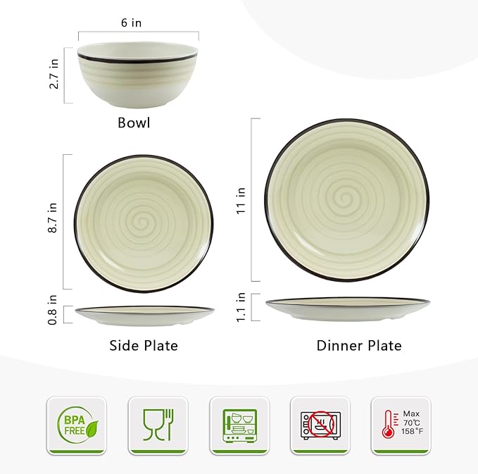 Melamine Dinnerware Set for 4, 12Pcs Dinnerware Sets, Lightweight Plates And Bowls Sets, Morden Dishes Sets for Indoor and Outdoor Use, Dishwasher Safe BPA Free(Off White)