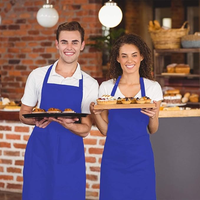 12 Pcs Bib Blue Aprons for Women Men Unisex Adult with 2 Front Pockets, Chef Kitchen Server Grill Restaurant Cooking Baking Painting Waterproof Aprons Bulk (Blue, 12)…