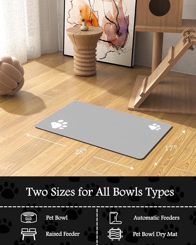 Pet Feeding Mat-Absorbent Dog Mat for Food and Water Bowl-No Stains Quick Dry Water Dispenser Mat-Dog Accessories Pet Supplies-Bowl for Messy Drinkers(LIGHTGREY,17"x28"