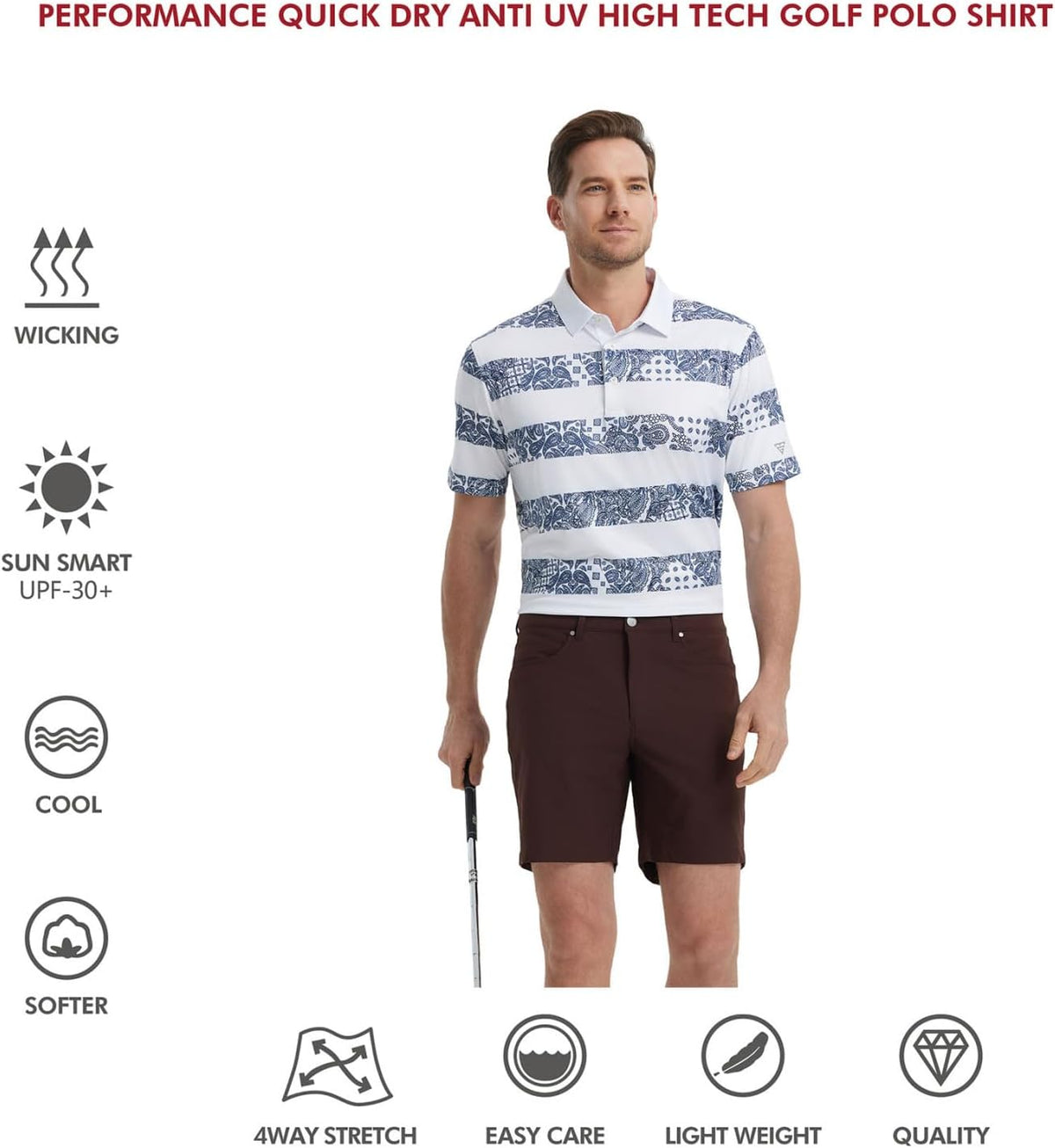 Men's Golf Polo Shirts Short Sleeve Striped Performance Moisture Wicking Dry Fit Golf Shirts for Men