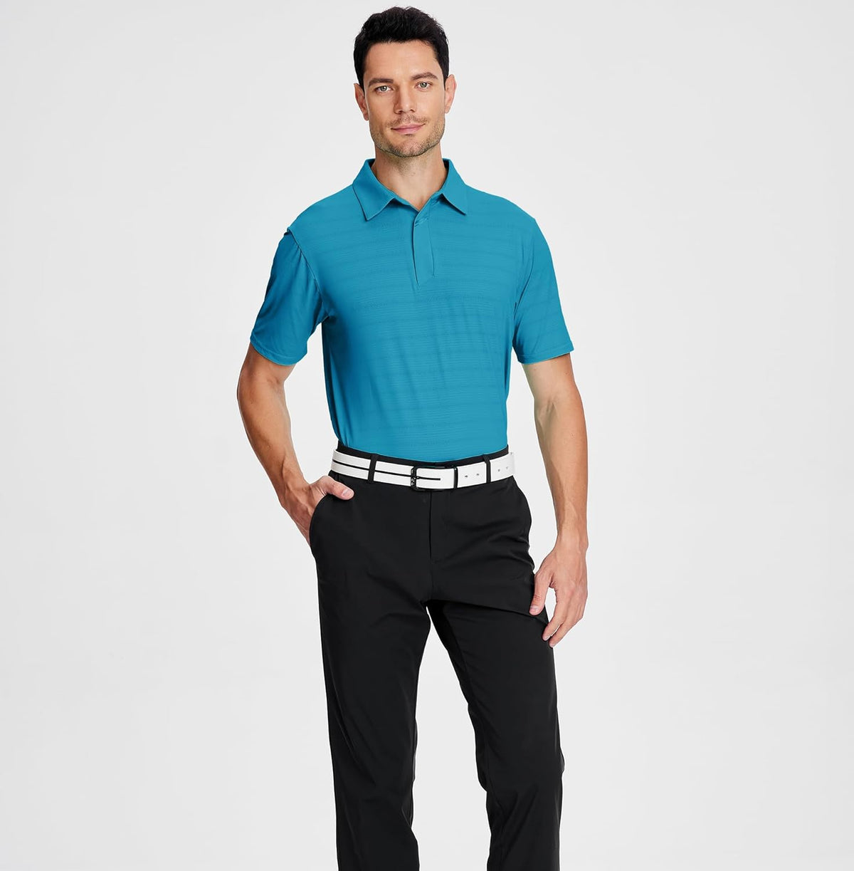 Esabel.C Jacquard Golf Shirts for Men Moisture Wicking Short Sleeve Performance Dry Fit Active Mens Polo Shirts