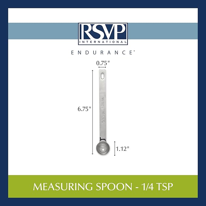 RSVP International Endurance Kitchen Collection Open Stock Measuring Spoon, Stainless Steel, Dishwasher Safe, 0.25-Teaspoon