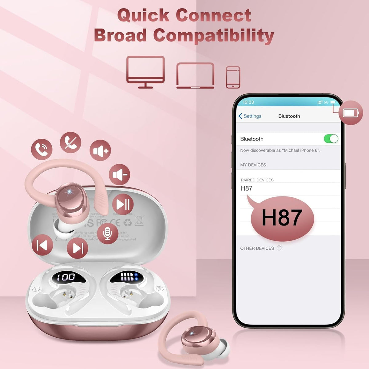 Wireless Earbuds Sport, Bluetooth 5.4 Headphones with Earhook, 2025 Hi-Fi Stereo Over Ear Buds, 50H Earphones with 4 ENC Noise Canceling Mics, IP7 Waterproof Headset for Running Workout (Android/iOS)
