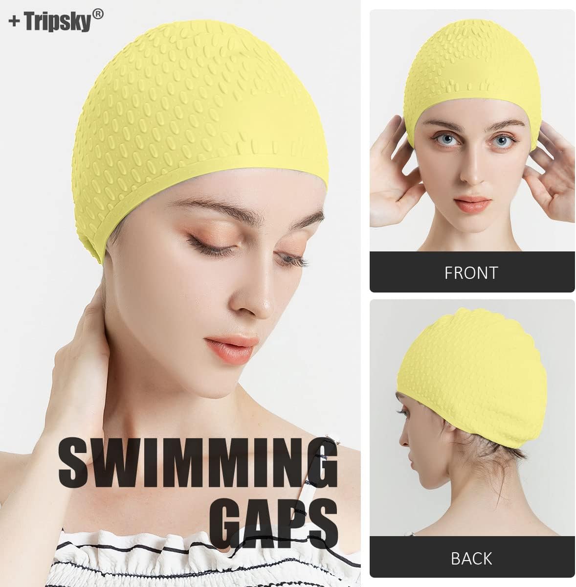 Tripsky Silicone Swim Cap,Comfortable Bathing Cap Ideal for Curly Short Medium Long Hair, Swimming Cap for Women and Men, Shower Caps Keep Hairstyle Unchanged…