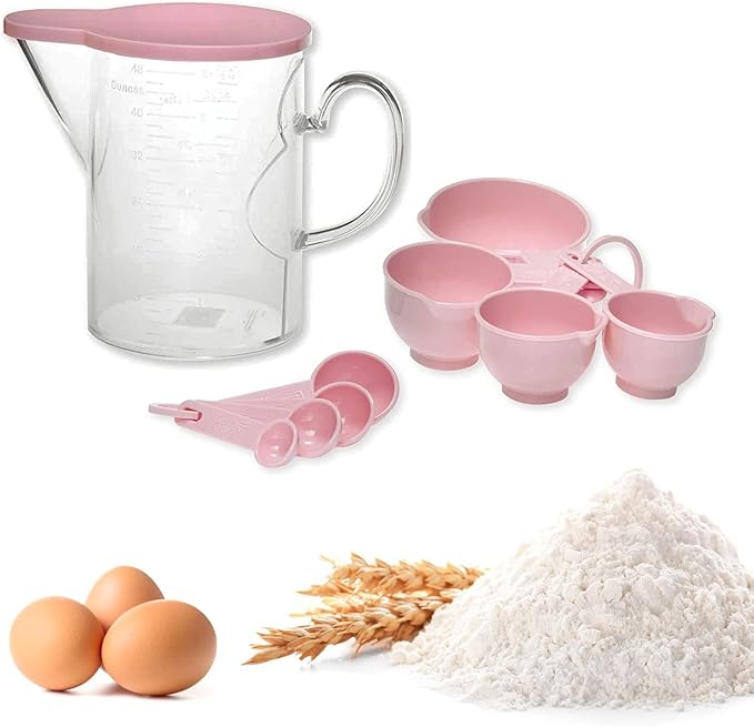 Measuring Cups and Measuring Spoons Set of 10 Pieces, Supreme Housewares Plastic Multi-Purpose Home Essentials Cooking, and Baking Tools BPA Free Dishwasher Safe for Liquid and Dry (Pink)