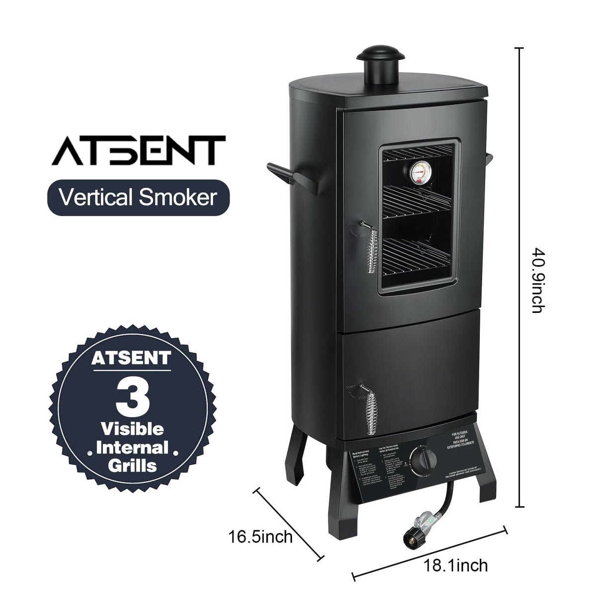 Propane Smoker, Vertical Smoker with Three Removable Shelves,Outdoor Grills & Smokers with Thermometer for BBQ, Backyard,Black…