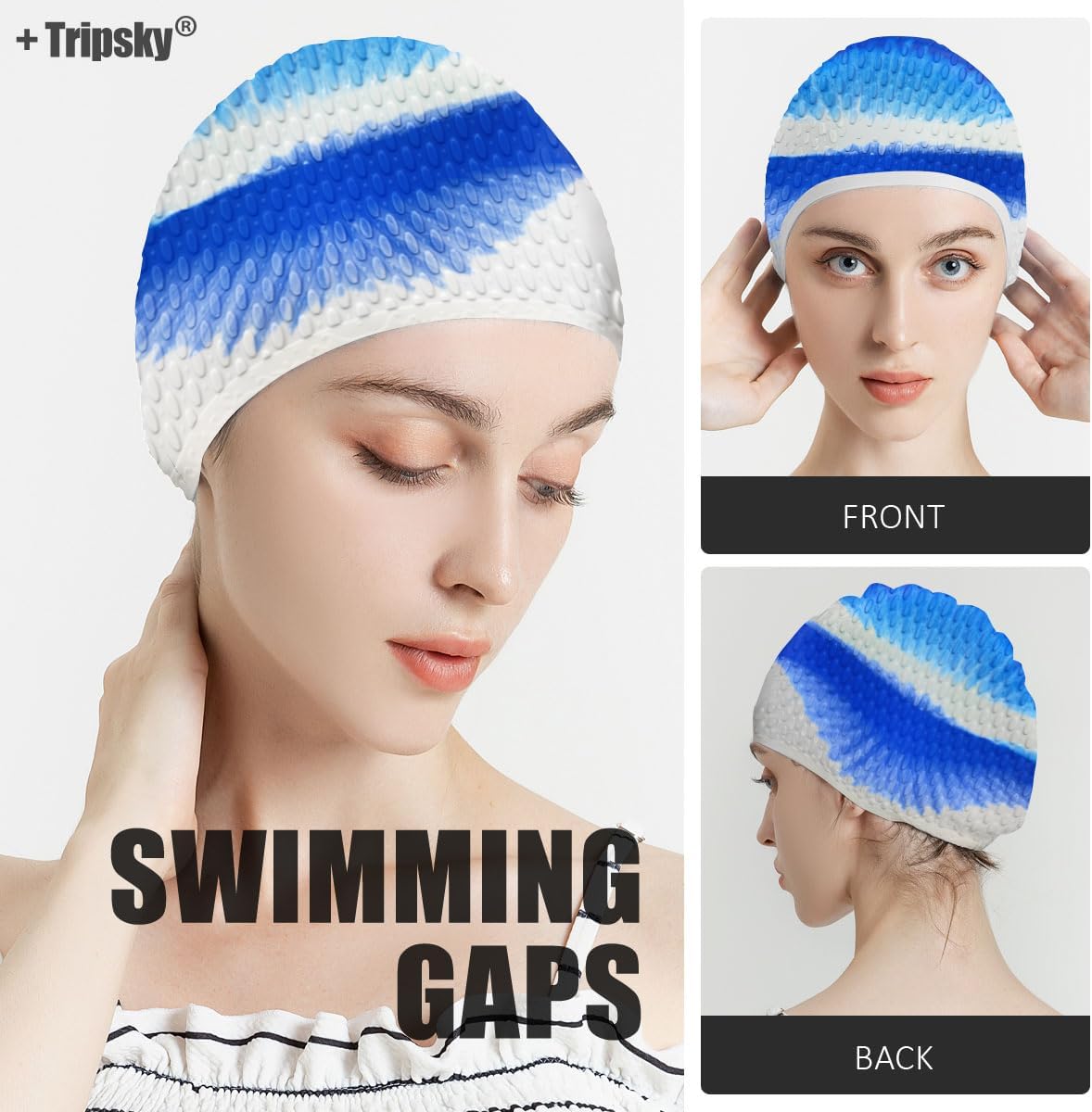 Tripsky Silicone Swim Cap,Comfortable Bathing Cap Ideal for Curly Short Medium Long Hair, Swimming Cap for Women and Men, Shower Caps Keep Hairstyle Unchanged…