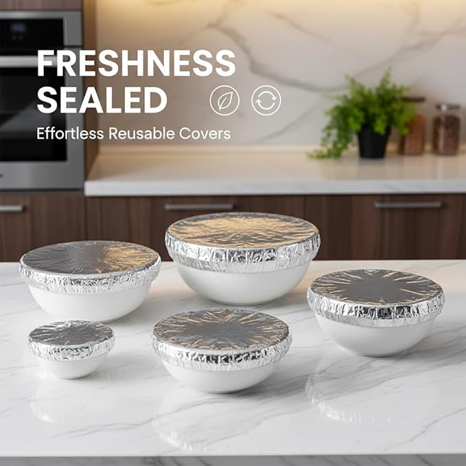 Reusable Aluminum Foil Food Covers: Heat-Insulating, Freshness-Preserving, Flexible Kitchen Lids for Meal Prep, Baking, and Food Storage (30)