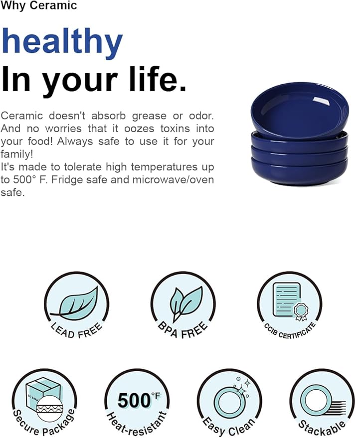 LE TAUCI Pasta Bowls 45 oz, Salad Bowls Set for Serving Soup, Pasta, Noodle, Dinner, Large Kitchen Bowl Plates, Microwave Safe - 8.5 Inch, Set of 4, Blue