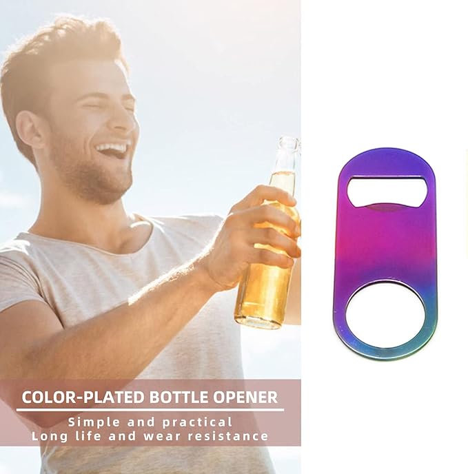 Rainbow Color Stainless Steel Flat Bottle Opener, Sturdy and Durable 2 Pcs to Send to Friends, Suitable for Bar Bartender Men Women Kitchen Restaurant Party Supplies (Small)