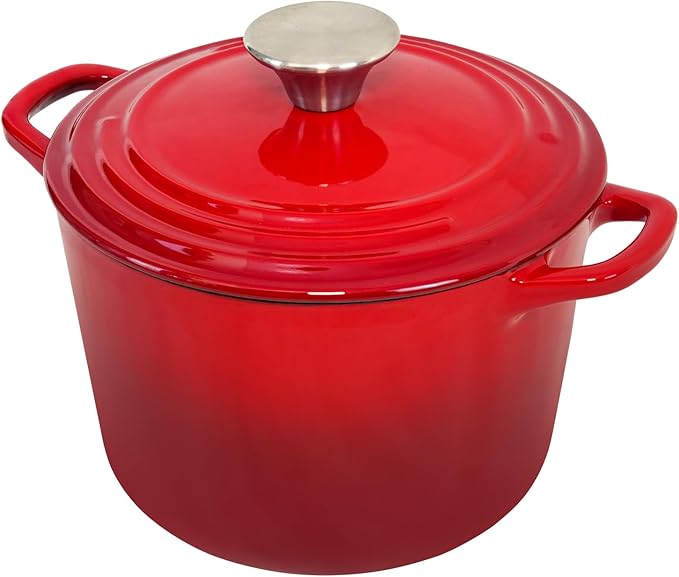 Flavehc Dutch Oven Pot with Lid 1.8 qt Cast Iron Dutch Oven for Bread Baking Red Enameled Cast Iron Rice Pot with Handels